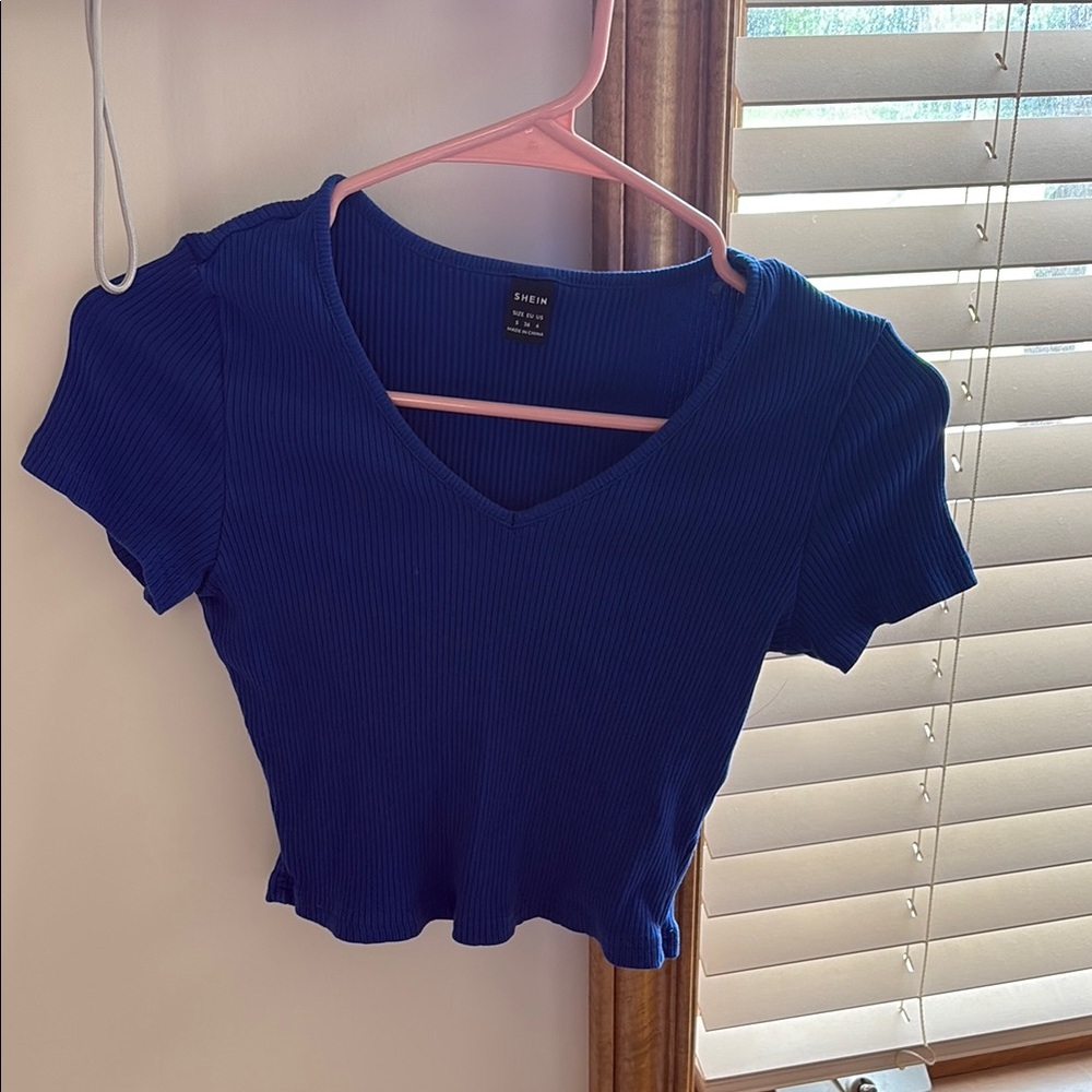 SHEIN Royal Blue Ribbed Crop Top